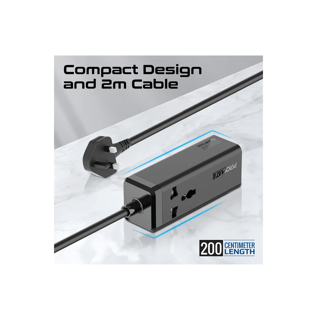 Promate PowerBrix-GaN65 65W GaNFast™ Multi-Port Power Strip with Universal AC Socket in Qatar Promate PowerBrix-GaN65 65W GaNFast™ Multi-Port Power Strip with Universal AC Socket in Qatar